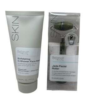 Skin Believe Beauty Exfoliating Face Mask & Jade Roller Set NWT